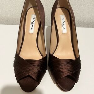 Nina New York Women's Brown Peep Toe Heels